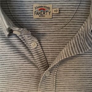 Designers Faherty Men's Casual Gray & white striped polo Shirt size Medium